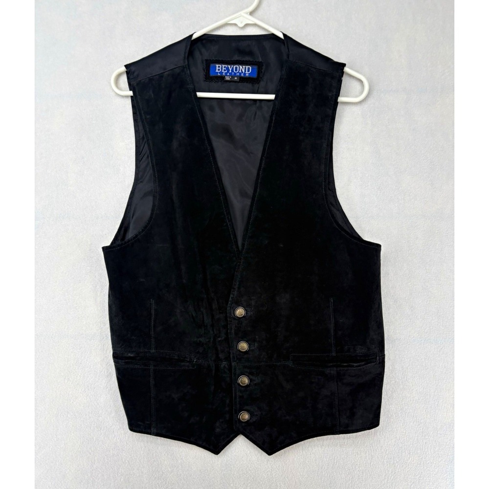 Beyond Leather Black Leather Vest, Size Type Regular Men's Size M